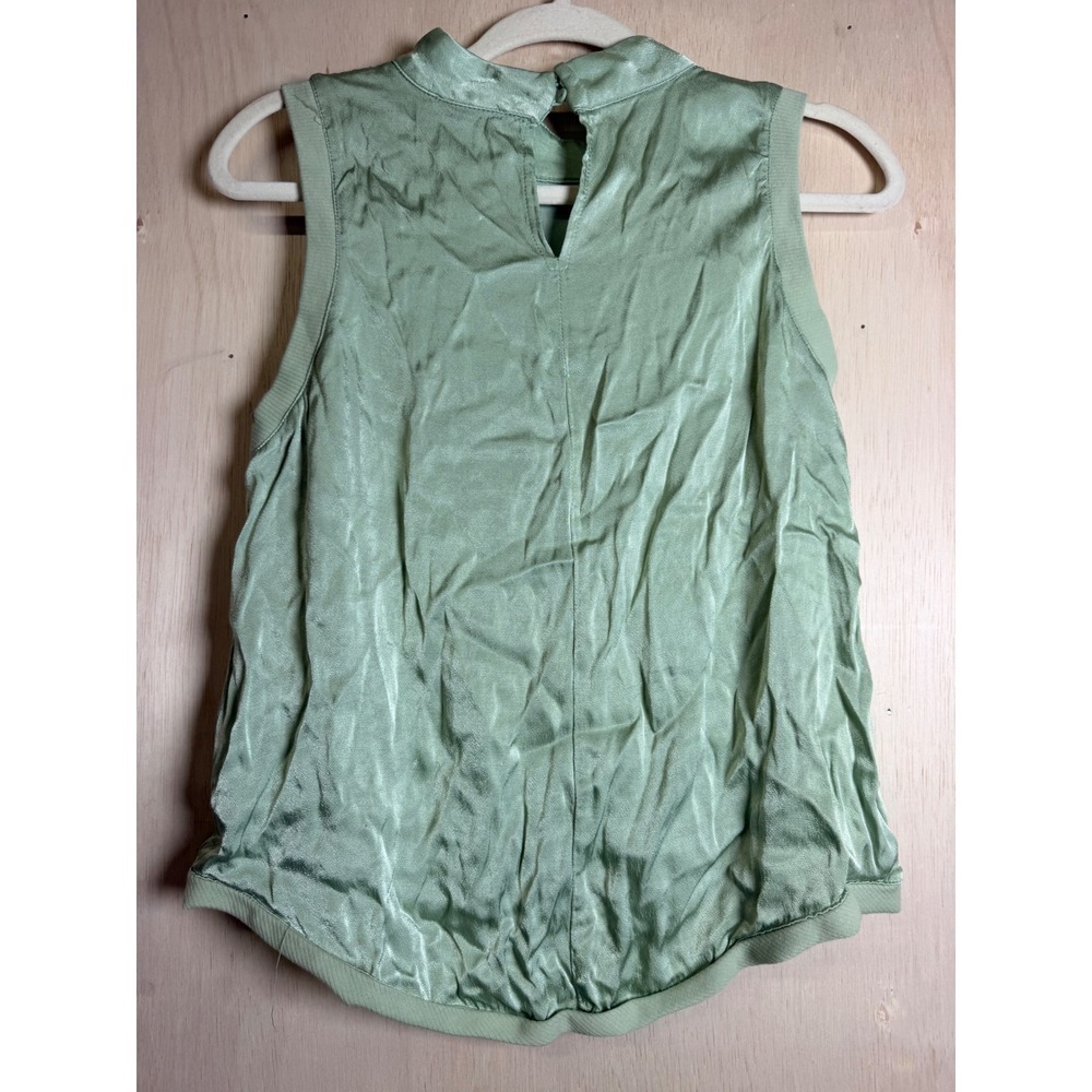 Fate Sleeveless Top Women S Sage Green Excellent Mock Neck Satin Viscose Pocket - Picture 8 of 8